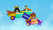 The New York Wonder Pets singing the theme song in the Jetcar