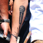 Microphone with splash of ink on right inner forearm June 16, 2012