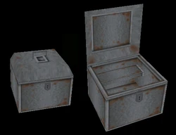 The closed and opened strongbox next to each other.
