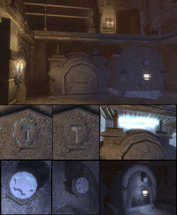 Above: the cell where the Chalice is kept.below: The receptacles when empty, filled and activated.