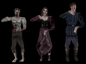 Variations of zombies in Thief II. From the left: Gray, Female, Fresh.