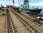 Hiro at Brendam Docks in the Hero of the Rails Wii game