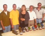 A behind the scenes picture of (from left to right) Patrick Breen, John Bellis, Britt Allcroft, Michael Angelis, and Keith Scott