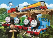 Rebecca mit Thomas, Rosie, Percy, Gordon, James, Harold und Sir Topham Hatt