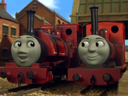 Skarloey und Rheneas in Staffel 12 mit animierten Gesichtern
