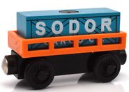 Orange Cargo car with blue cargo from Sodor Cargo Crane