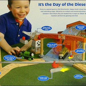 thomas wooden railway percy at the dieselworks set