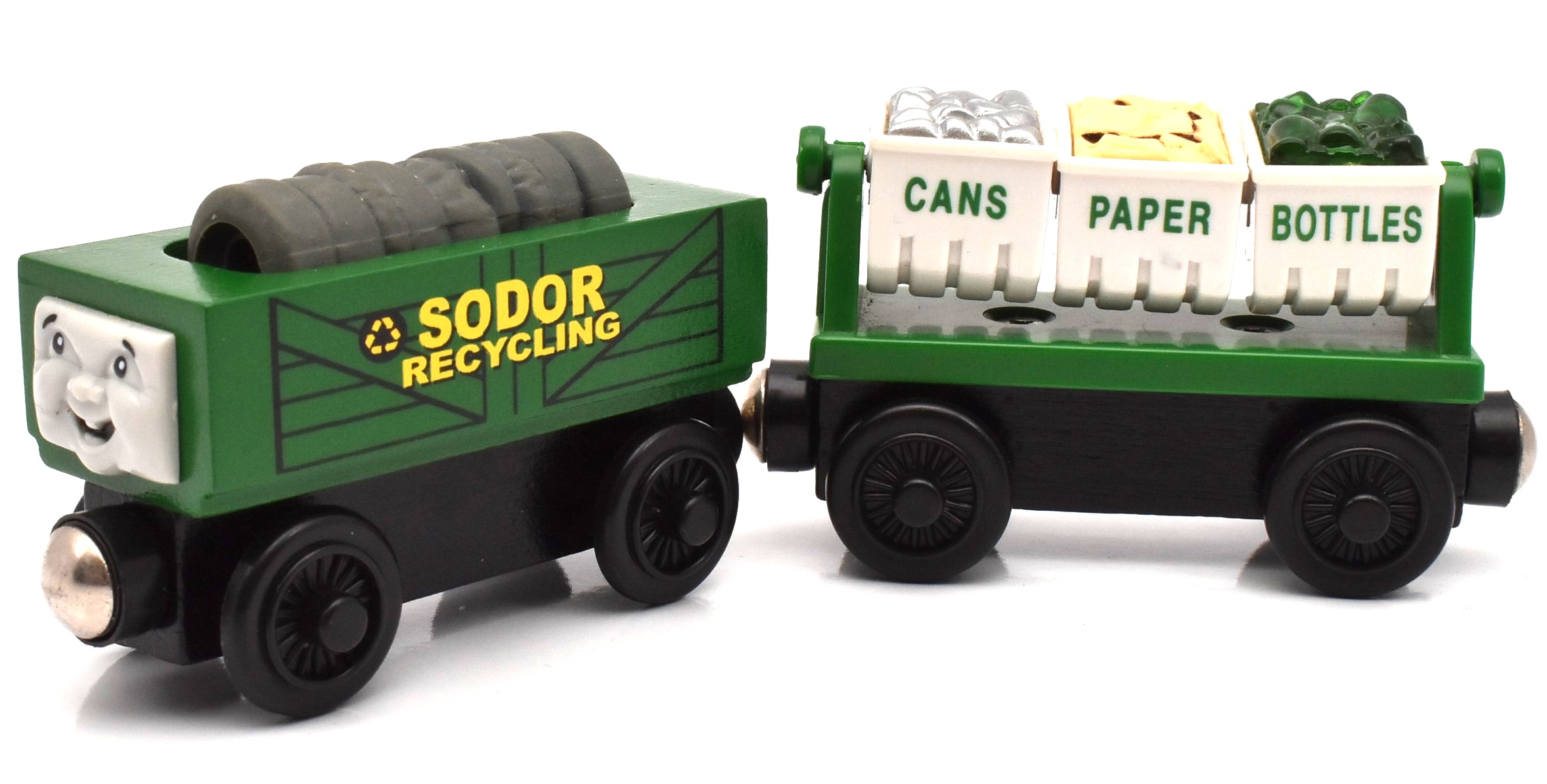 Thomas The Train Tank Recycling Bins Cargo Car Wooden Track Sodor Railway Wood 