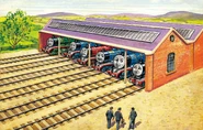 Las locomotoras de los Cobertizos de Vicarstown ilustradas por C. Reginald Dalby