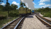 Thomas guiando a 'Arry y Bert al estanque