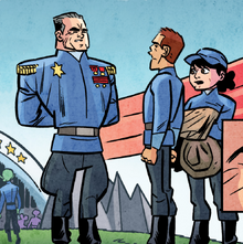 Captain Caiaphas Nevada, Young Sparks Nevada, and Commander Stacy Kerns-Nevada in  (SNMOM #1)