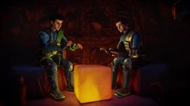 Virgil and Scott warming up within the tent