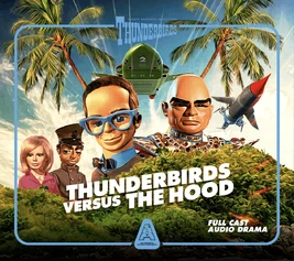 The cover of Thunderbirds Versus the Hood, which features Brains, the Hood, Lady Penelope, and Parker