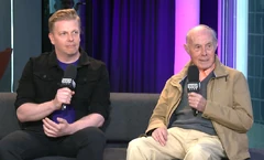 Menkin with fellow Thunderbirds Are Go cast member David Graham in 2019.