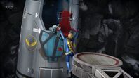 Gordon tries to climb aboard Thunderbird 1