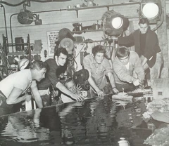 Garry Coxall (on camera, third on left) on the set of The Man From MI.5