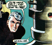 A comic panel; Roger Lyon says "You're wrong... Even if I knew anything, I would never tell you!", to which Steelman's armour replies "We shall see..