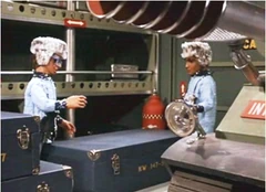 Brains realising Braman has been loaded onto Thunderbird 2 by mistake