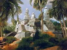 A multi-storey temple nestled in the jungle