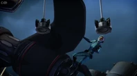 Thunderbird 2 sends the grapples to Thunderbird Shadow