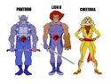 Drew Moss designs of Panthro, Lion-O, and Cheetara for the ThunderCats ongoing series.
