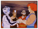 Lion-O greeting the three new Thunderians (including Pumyra)