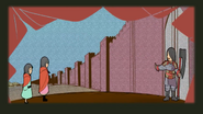 The watchman stops them at the gate for the third time