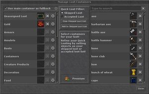 The Manage Loot Containers dialog