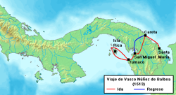 Ruta del viaje de Núñez de Balboa al Mar del Sur en 1513.