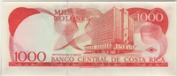 Billete de 1000 colones Costa Rica REVERSO