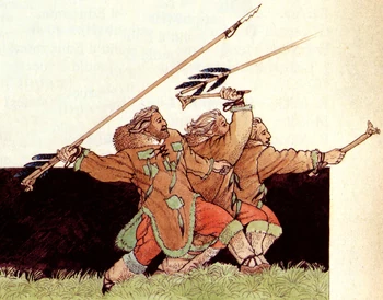 Ancient humans throwing a spear.