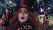 Tarrant seeing the Jabberwocky appear.