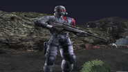 Zagorias Federation Army sniper with Accuracy International Precision Marksman bolt-action sniper rifle in-game. Note the one-piece polymer stock