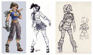 Alternate costumes, plus design concepts of Jo-beth Casey. The image in the middle was meant to be her alternate school girl costume in TimeSplitters: Future Perfect.