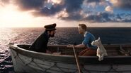 Tintin, haddock, snowy on the boat
