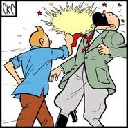 Muller being punched by Tintin