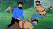 Sondonesian guards bound and gagged by Captain Haddock. This still is from the .