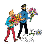 Tintin Haddock Snowy hold flowers