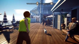 Tintin courant sur le pont du SS providence