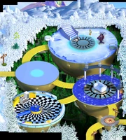 A composite image of screenshots of the Crystal Cave, taken from the Tiny Planets virtual world before its removal.