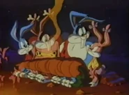 Babs and Buster having a carrot roast with their prehistoric ancestors