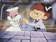 Babs in a wedding dress about to marry Montana Max