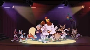 Concept art of Buster, Babs, Sweetie, Hamton and Plucky with the Looney Tunes cast