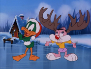 In the Montyville reality, Plucky is the star of Tiny Toon Adventures and Babs is his helpless patsy.