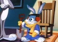 Buster dressed in a snowsuit