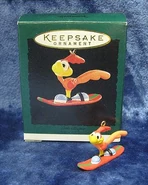 Little Beeper on a snowboard