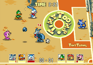 Calamity using his robo-walker in the soccer event of Acme All-Stars