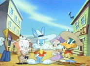 Buster, Babs, Plucky, and Hamton in their Western attire