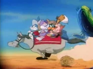 Buster, Babs, Plucky, and Hamton all ride a fat horse...
