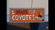 Wile E. on the I Brake For Coyotes bumper sticker in How I Spent My Vacation